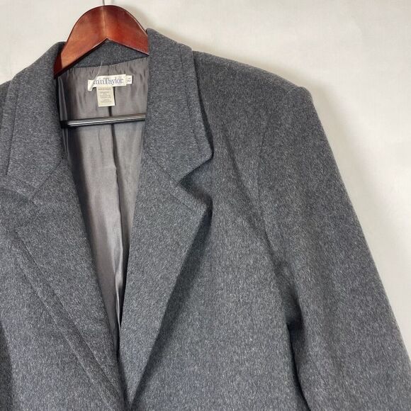 Vintage ANN TAYLOR size 12 Gray wool Cashmere one button blazer Coat relaxed fit - Picture 2 of 6